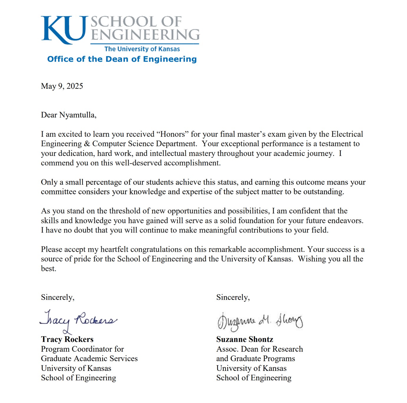KU EECS Honors Award
